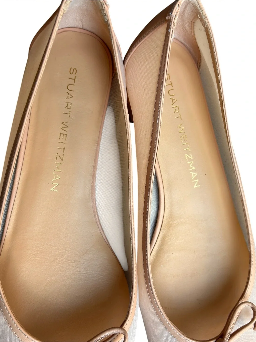 Stuart Weitzman Arabella Sheer Mesh Nude Ginger Blush Bow Ballet Flats Size 9